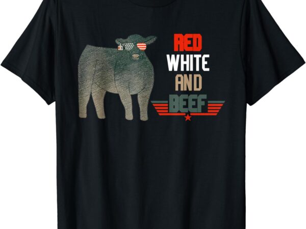Red white and beef vintage usa flag 4th of july funny cow t-shirt