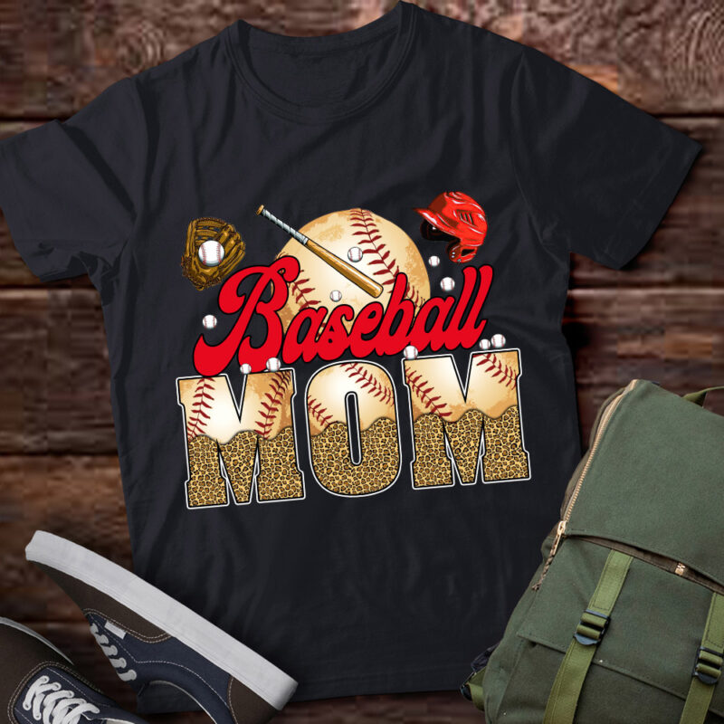 Retro Baseball Leopard Mom Mama Baseball Life Softball Life Game Day T-Shirt ltsp