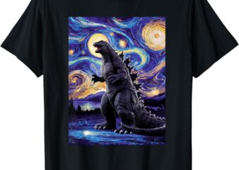 Retro Japanese Kaiju Monster Starry Night Parody Tee T-Shirt