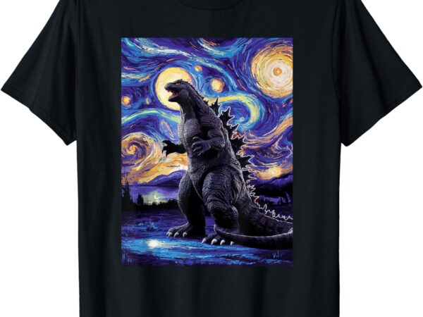 Retro japanese kaiju monster starry night parody tee t-shirt