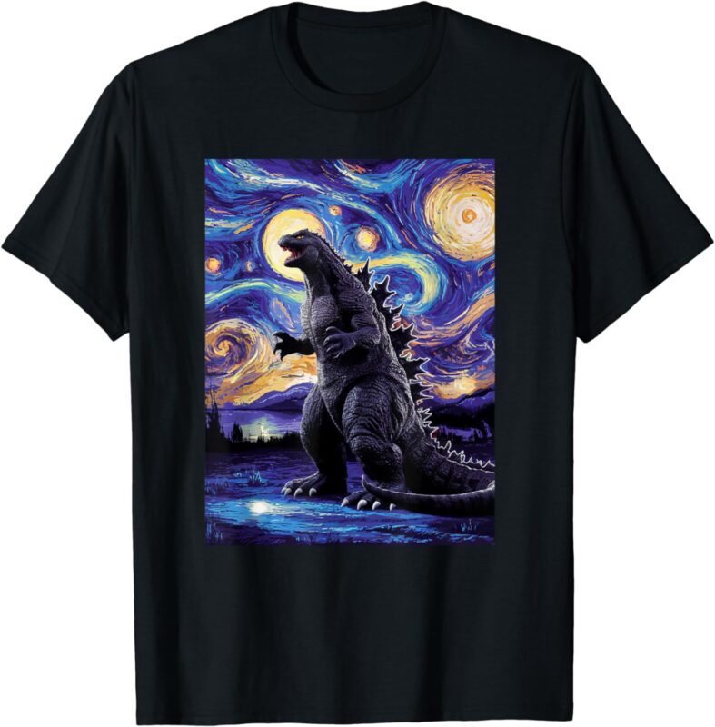 Retro Japanese Kaiju Monster Starry Night Parody Tee T-Shirt