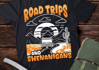 Road Trips Saying Road Trips And Shenanigans Sunset Design T-Shirt ltsp