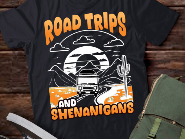 Road trips saying road trips and shenanigans sunset design t-shirt ltsp