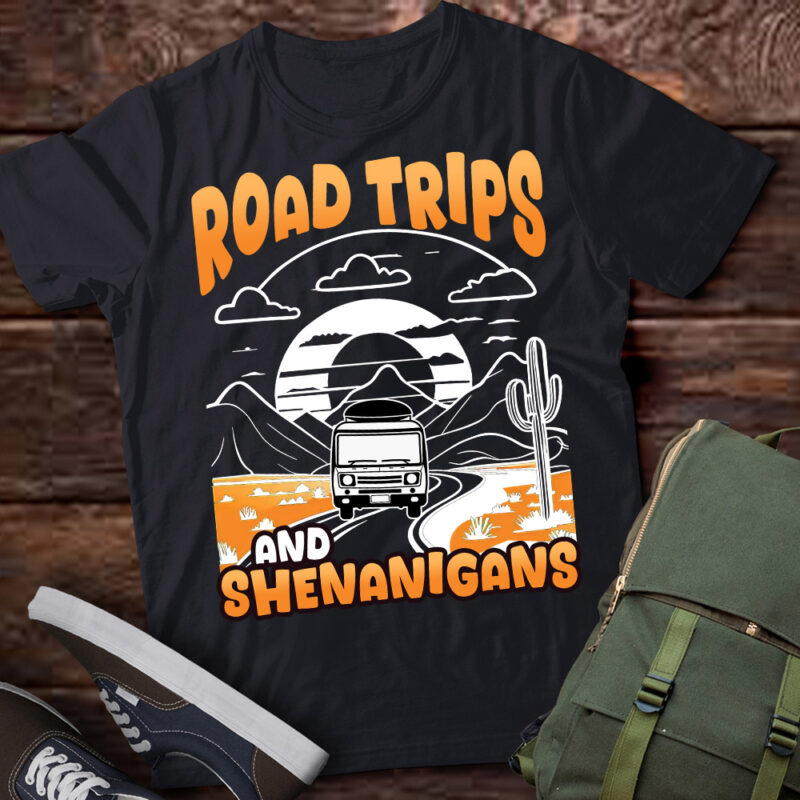 Road Trips Saying Road Trips And Shenanigans Sunset Design T-Shirt ltsp