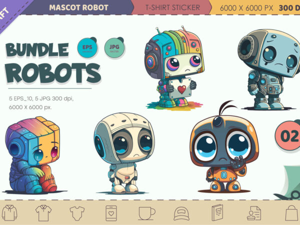 Bundle cartoon robots 02. t-shirt sticker.