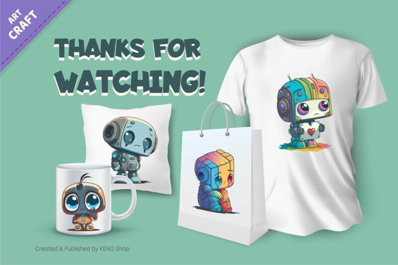 Bundle Cartoon Robots 02. T-Shirt Sticker.