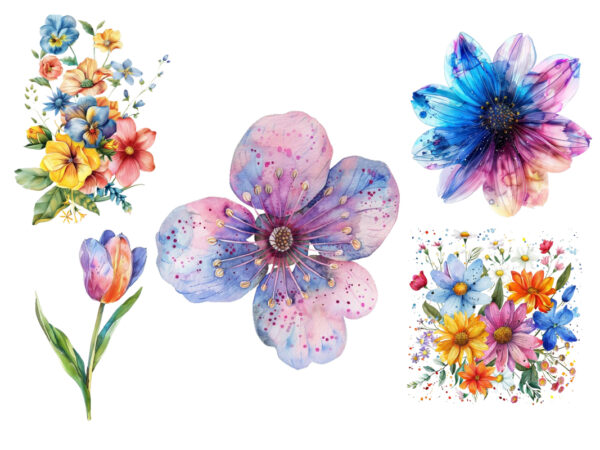 Spring flower watercolor clipart t shirt template vector