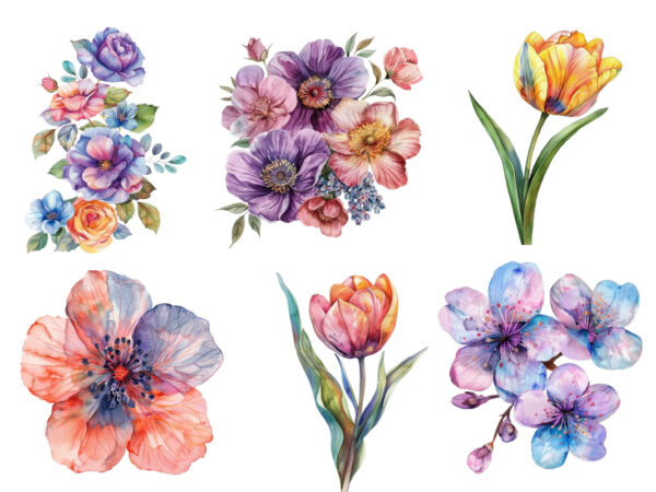 Spring flower watercolor clipart t shirt template vector