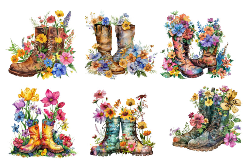 Spring Flowers in Boots clipart
