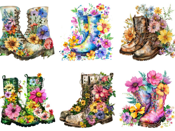 Spring flowers in boots clipart t shirt template vector