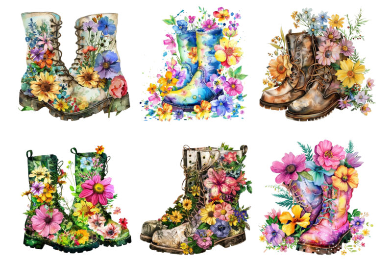 Spring Flowers in Boots clipart