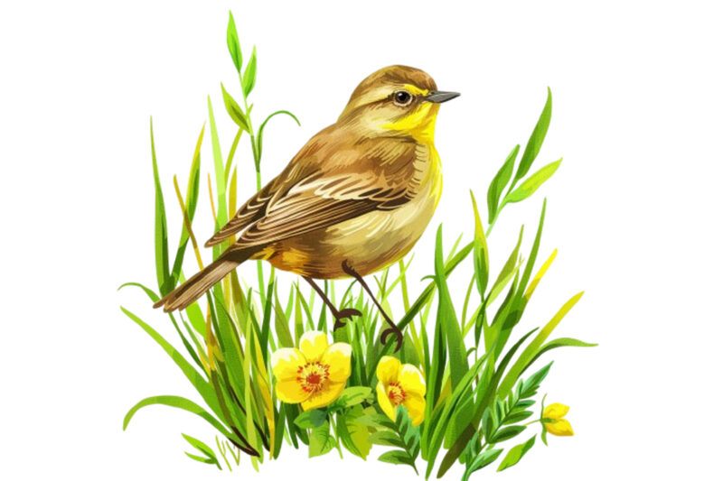 Spring Grass with bird Clipart