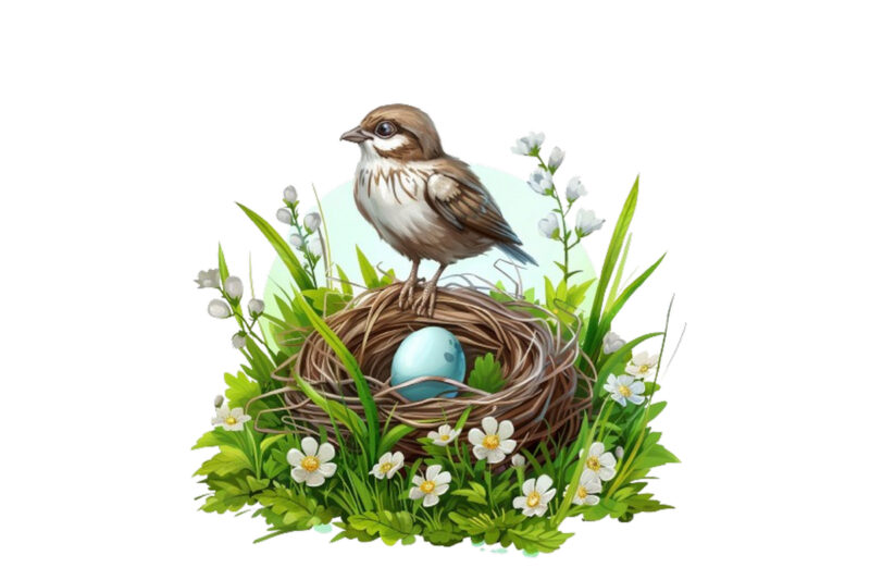 Spring Grass with cartoon bird clipart