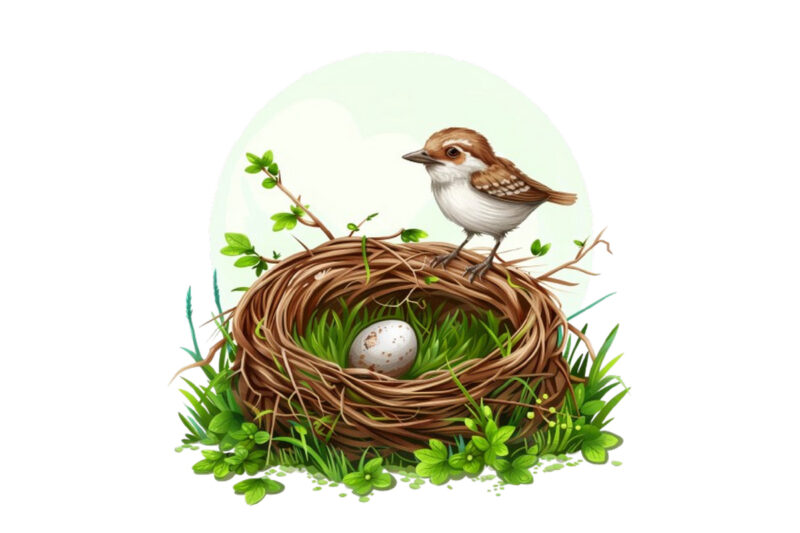 Spring Grass with cartoon bird clipart