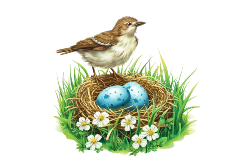 Spring Grass with cartoon bird clipart