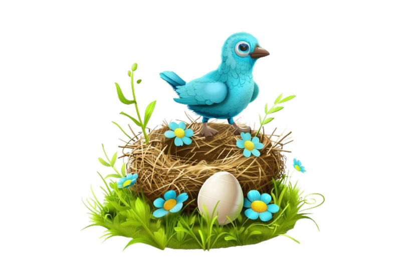 Spring Grass with cartoon bird clipart