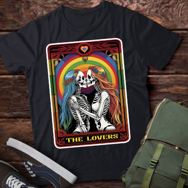 Tarot Card The Lovers Rainbow Kissing Lesbian Skeletons T-Shirt ltsp