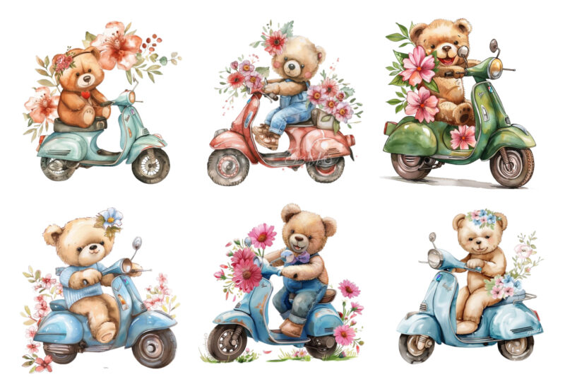 Teddy Bear ride vespa scooter with flower