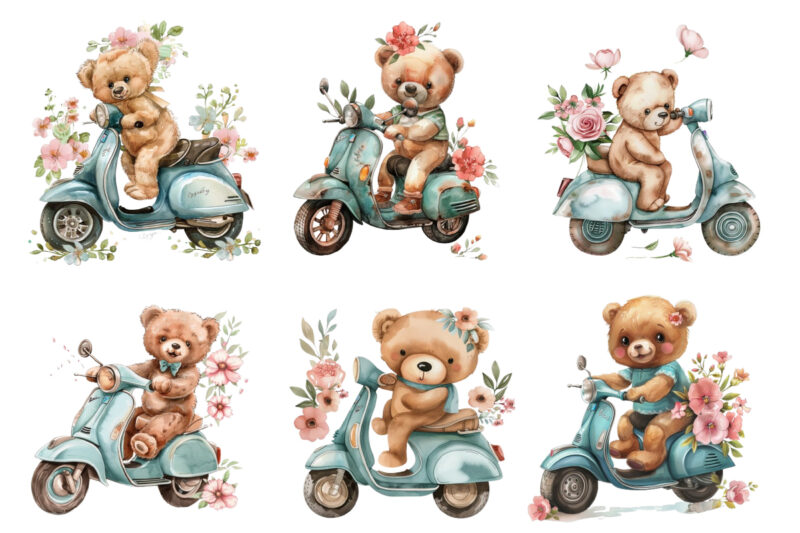 Teddy Bear ride vespa scooter with flower