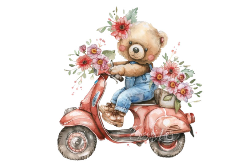 Teddy Bear ride vespa scooter with flower