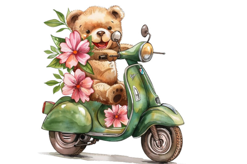 Teddy Bear ride vespa scooter with flower