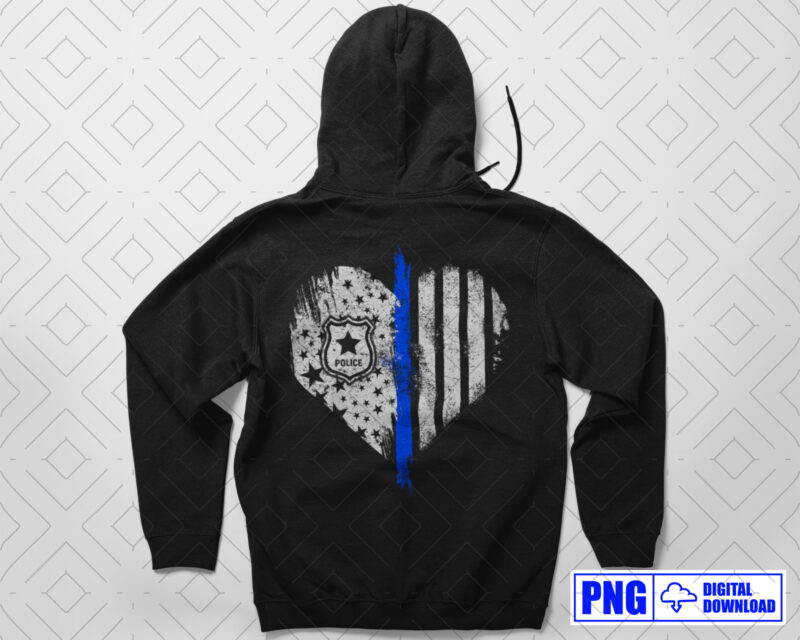 Thin Blue Line USA Flag Heart Police PNG, Police Wife Gifts, Patriotic American 4th Of July Distressed Sublimation Png, Police Shirt Png