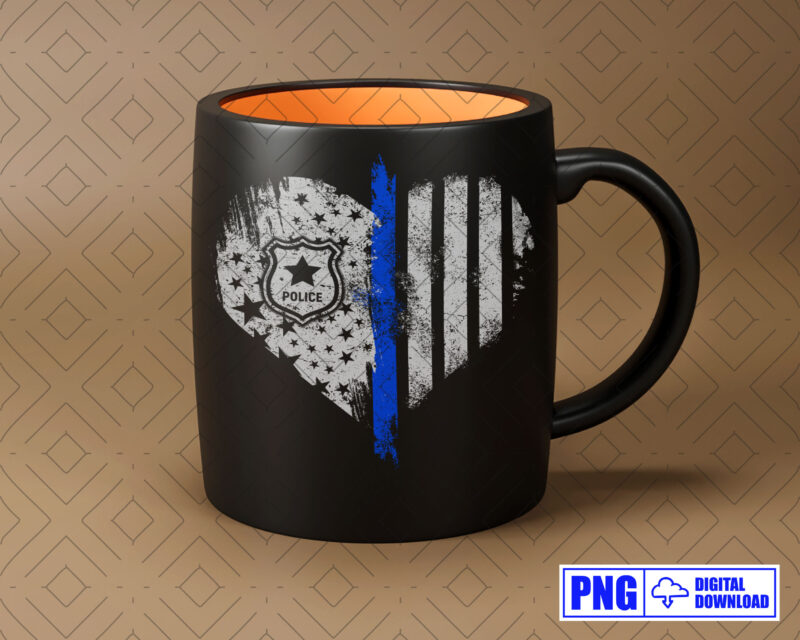 Thin Blue Line USA Flag Heart Police PNG, Police Wife Gifts, Patriotic American 4th Of July Distressed Sublimation Png, Police Shirt Png