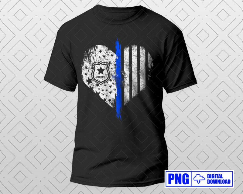 Thin Blue Line USA Flag Heart Police PNG, Police Wife Gifts, Patriotic American 4th Of July Distressed Sublimation Png, Police Shirt Png