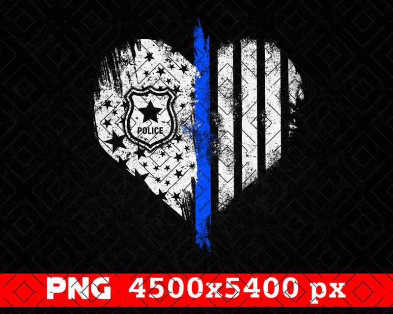 Thin Blue Line USA Flag Heart Police PNG, Police Wife Gifts, Patriotic American 4th Of July Distressed Sublimation Png, Police Shirt Png