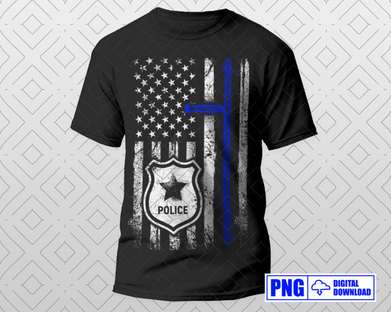 Distressed USA Flag with Police Baton PNG, Patriotic Police T shirt Design, Police Sticker, Police Apparel, Police Officer Retirement Gifts