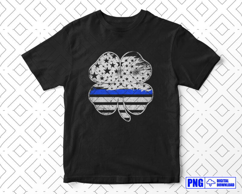 Shamrock Leaf Thin Blue Line USA Flag Police Png For St Patricks Day Gifts, Irish American Police 4th of July Patriotic Clipart Sublimation