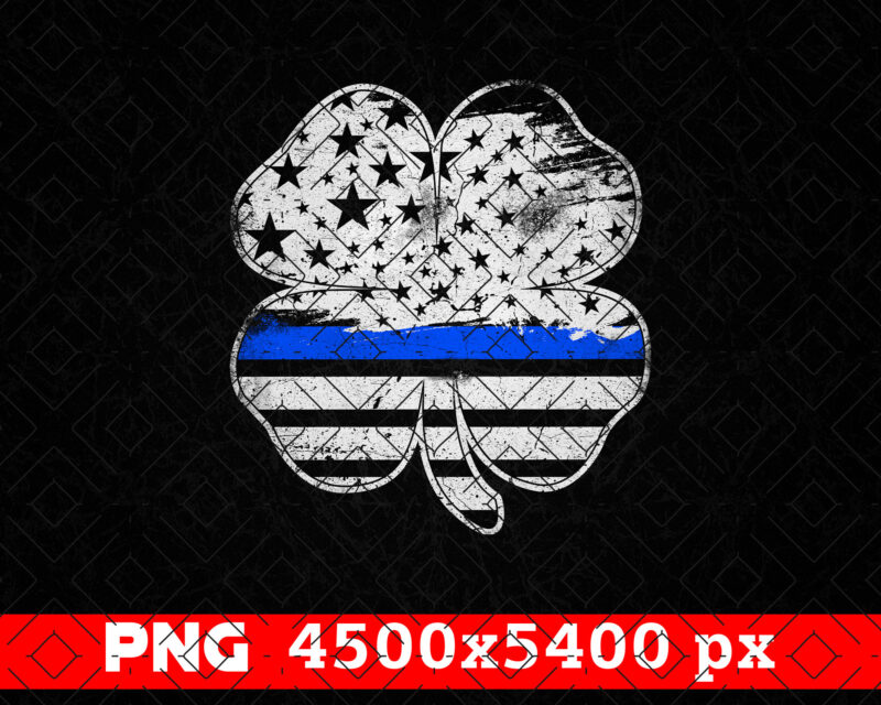 Shamrock Leaf Thin Blue Line USA Flag Police Png For St Patricks Day Gifts, Irish American Police 4th of July Patriotic Clipart Sublimation