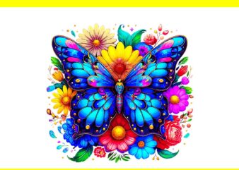 Butterfly And Flowers PNG t shirt template