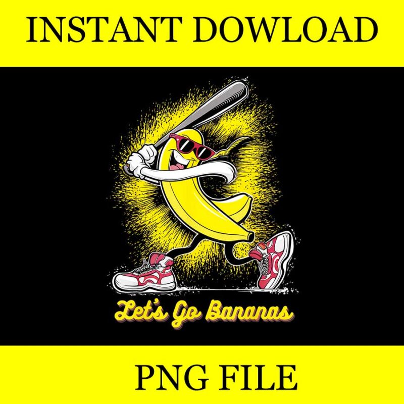 Let’s Go Banana PNG, Banana Playing Baseball Fruit PNG