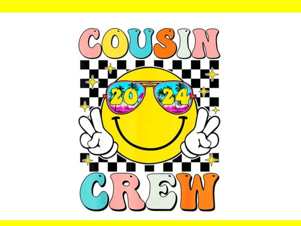 Groovy cousin crew 2024 summer vacation beach png t shirt design template