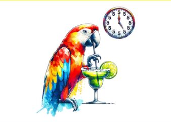 Always 5 O’clock Colorful Parrot Drinking Margarita PNG