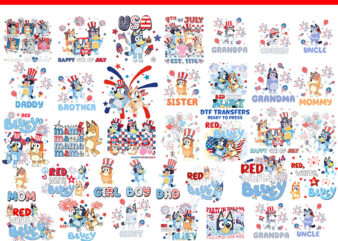 Bundle 4th Of July Bluey PNG, Red White And Bluey PNG, Bluey Party In The USA PNG t shirt template