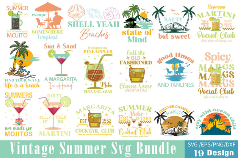 Vintage Summer T-shirt Bundle Vintage Summer Svg Bundle