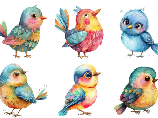 Watercolor cute cartoon bird clipart t shirt design for sale