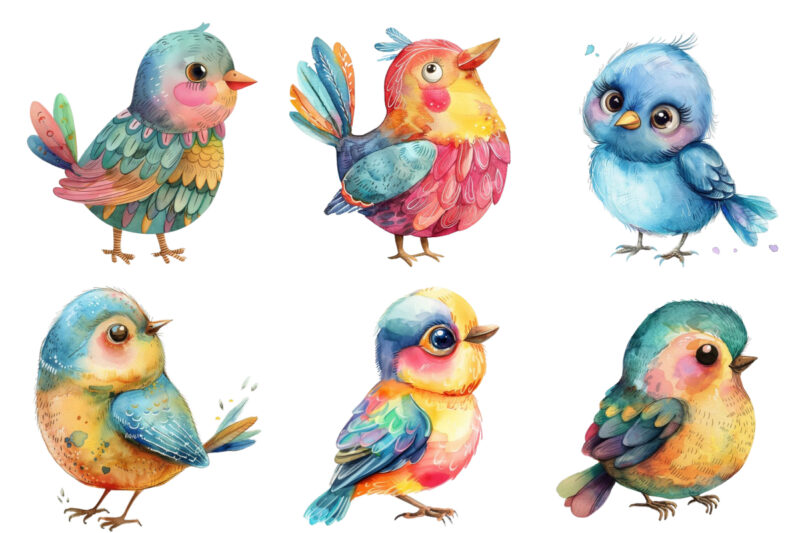 Watercolor Cute cartoon Bird clipart