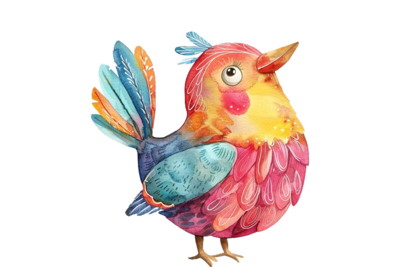 Watercolor Cute cartoon Bird clipart