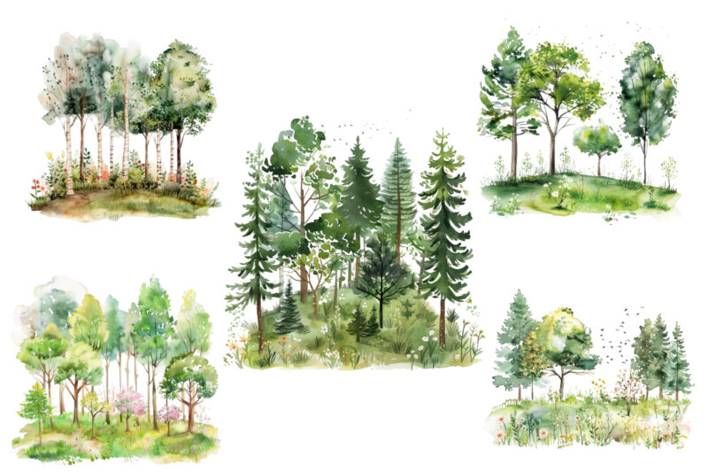 Watercolor Spring Forest clipart