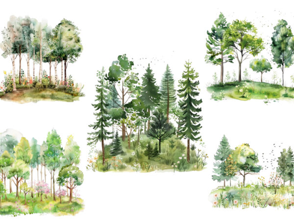 Watercolor spring forest clipart t shirt design for sale