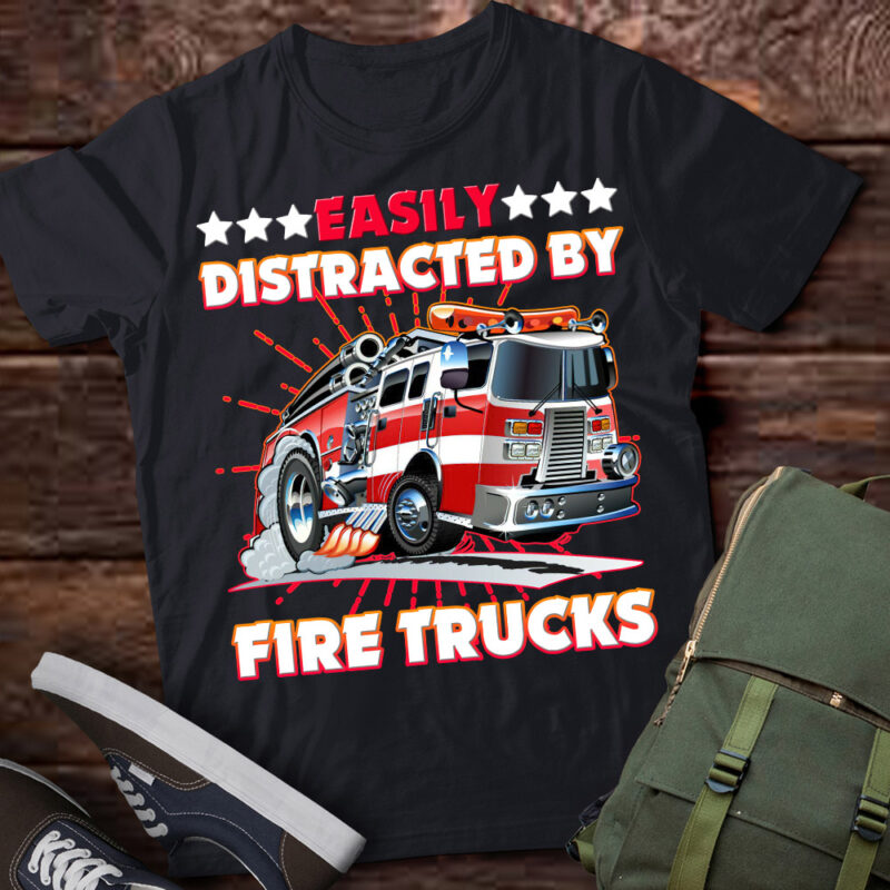 Firefighters Easily Distracted By Fire Trucks Men Boys Kids T-Shirt ltsp