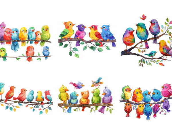Whimsical cartoon birds resting on branch t shirt design for sale