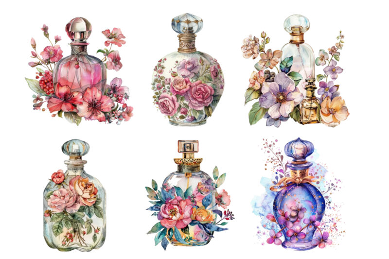 Watercolor Vintage Decorated Perfume