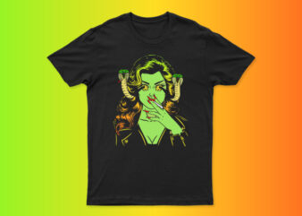Woman With Weed Joint And Snake From Her Eyes | Premium Creative T-Shirt Design For Sale | Ready To Print | All Files Like