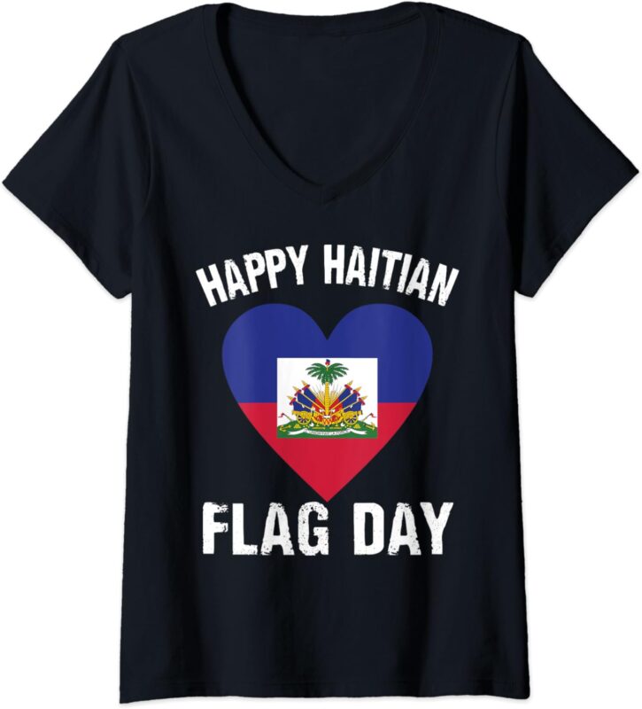 Womens Haiti Haitian America Flag Proud Love Ayiti Country Pride V-Neck T-Shirt