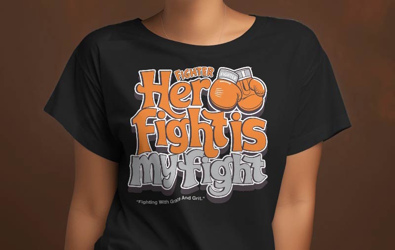 Fight leukemia and kidney cancer,cancer awareness typography design | typography with boxing gloves | orange gloves cancer