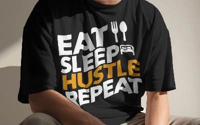 Hustle eat sleep repeat t-shirt design motivational quote on black